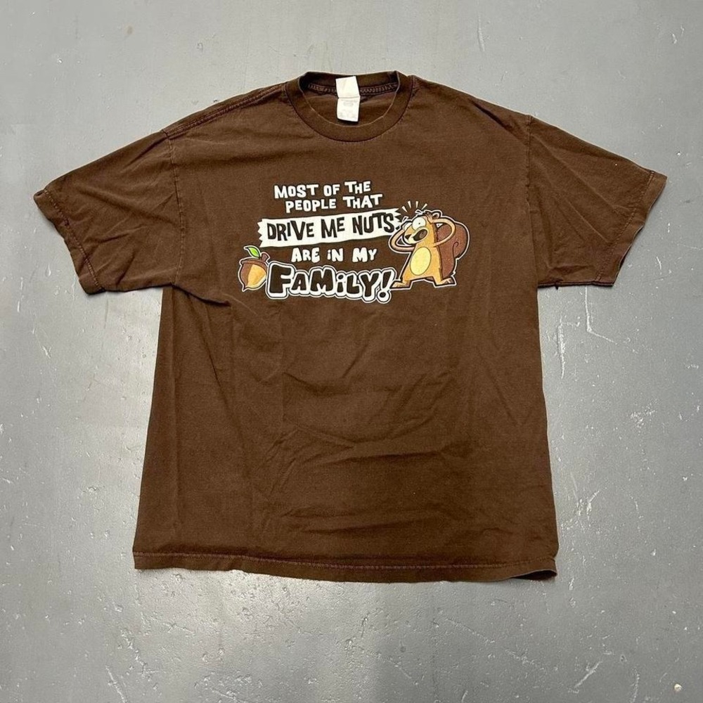 Vintage y2k chocolate brown earth town Squirrel nuts humor big print graphic Tee